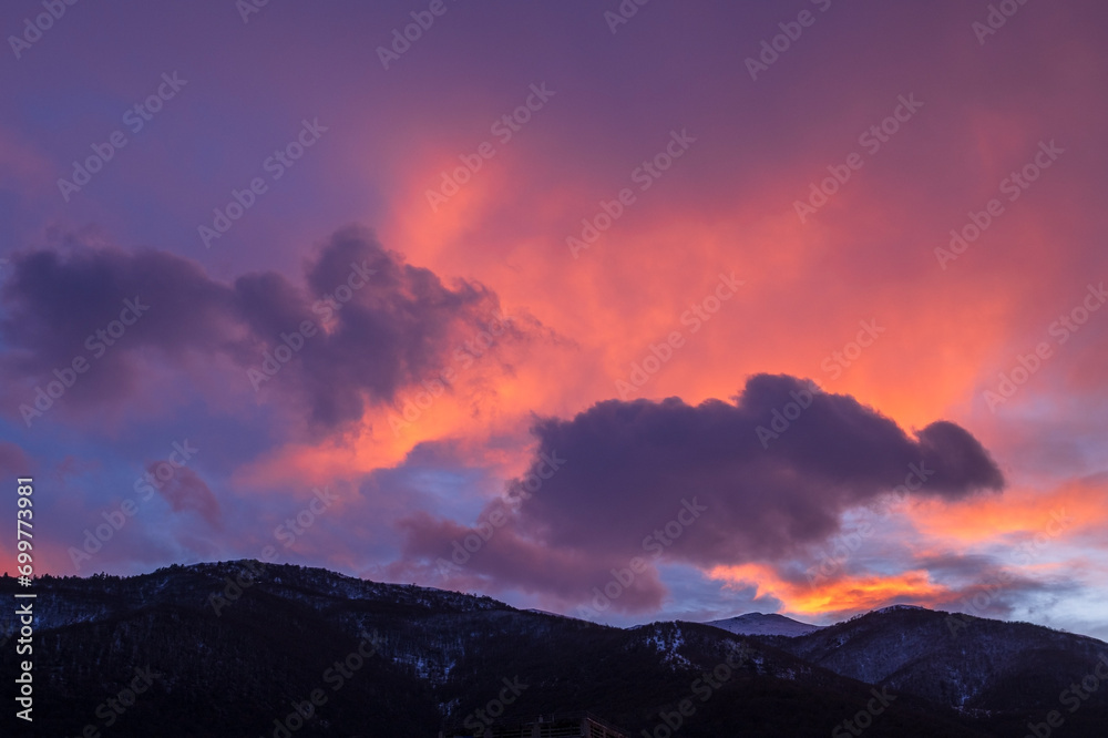 Colorful sky at winter sunset in Vanadzor