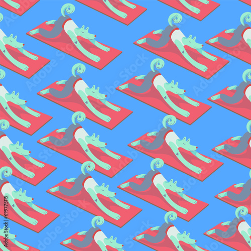 seamless pattern with dogs in vector. characters in flat style. Template for wrapping, wallpaper, background for app website. A series of furry dogs