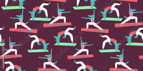 seamless pattern with dogs in vector. characters in flat style. Template for wrapping, wallpaper, background for app website. A series of furry dogs