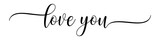 Love you – Calligraphy brush text banner with transparent background.