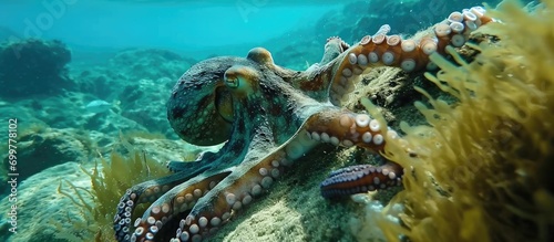 Octopus hunting in the Aegean Sea, Greece, Halkidiki.