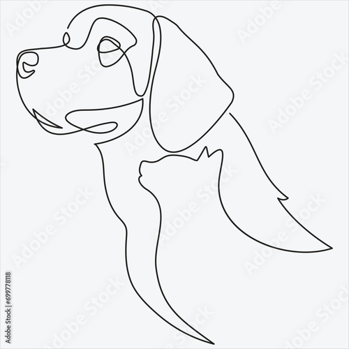 Continuous line hand drawing vector illustration cat  dog  heron one line art