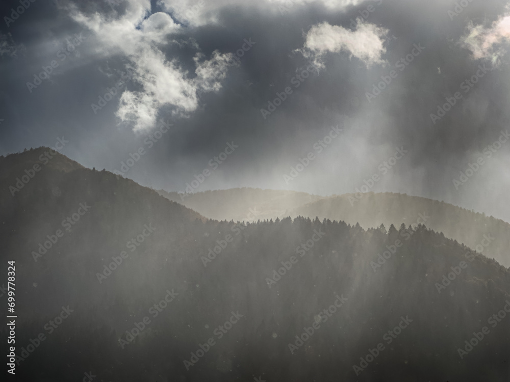 The landscape of Carpathian Mountains in the cloudy weather. Perfect weather condition in the spring season The landscape of Carpathian Mountains in the cloudy weather. Perfect weather condition in the spring season