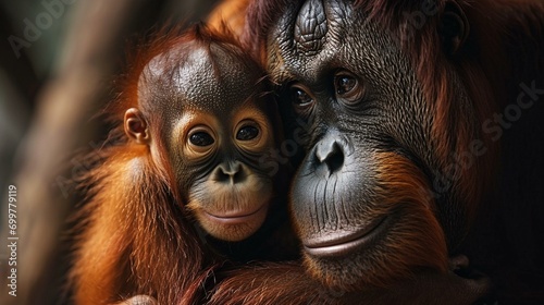A heartwarming image of a baby orangutan in the arms of its mother, underscoring the significance of preserving habitats for primates on Global Wildlife Day. [global wildlife day.]