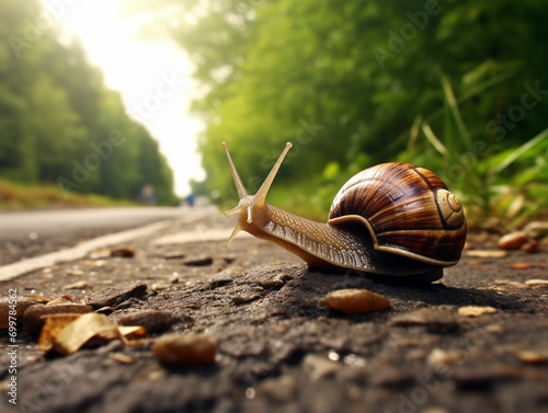 A cute snail Walking in the beautiful road