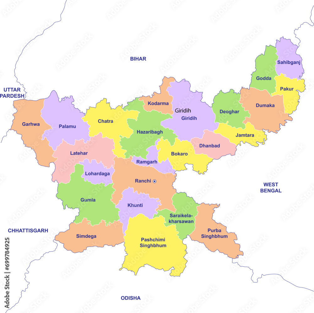 Jharkhand map vector illustration on white background
