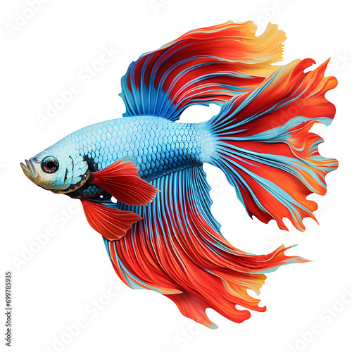 Beautiful colorful Siamese fighting fish on transparent background PNG.