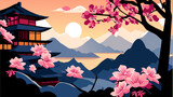 Japanese cherry blossoms vektor icon illustation