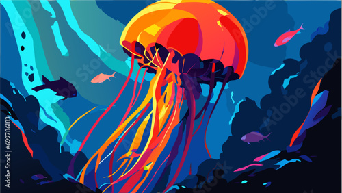 Underwater jellyfish vektor icon illustation