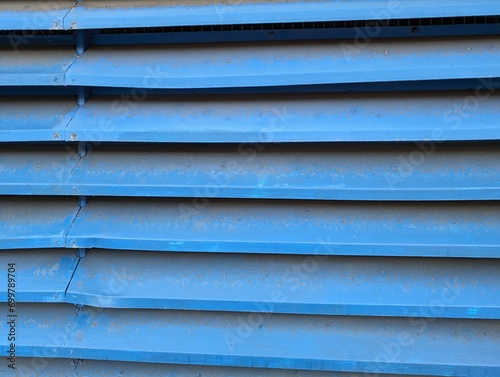 Closeup of a blue metal vent