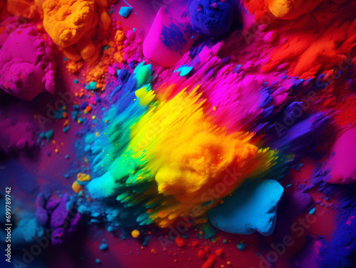 bright abstract multicolored neon background of holi paints