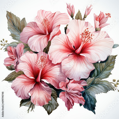 watercolor grunge oil painted hibiscus flowers clipart  Generative Ai