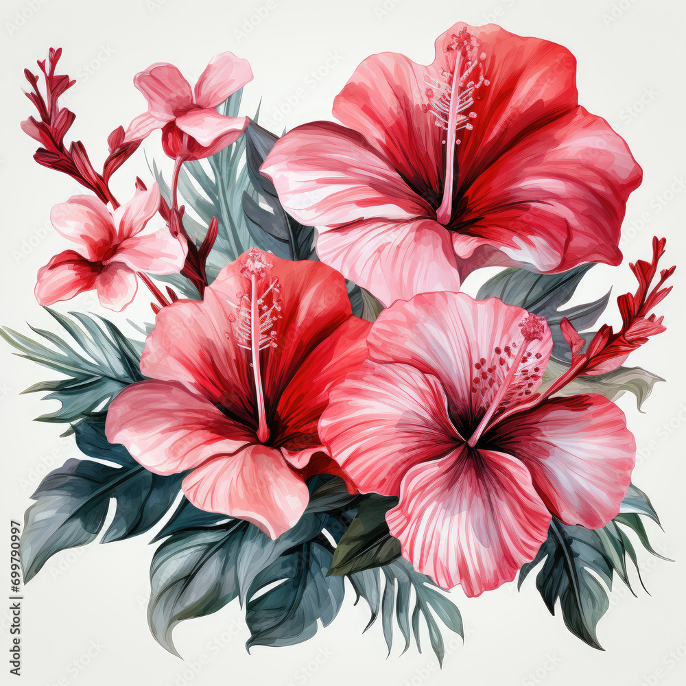 Obraz premium watercolor grunge oil painted hibiscus flowers clipart, Generative Ai