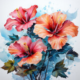 watercolor grunge oil painted hibiscus flowers clipart, Generative Ai