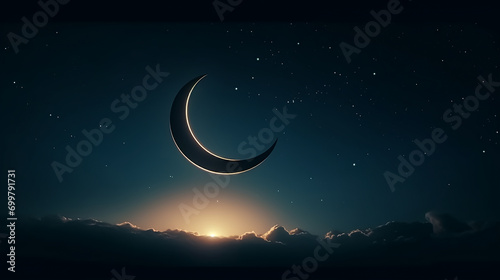 The Crescent moon in Ramadan the sky in Dark Background Ramadan Vibes