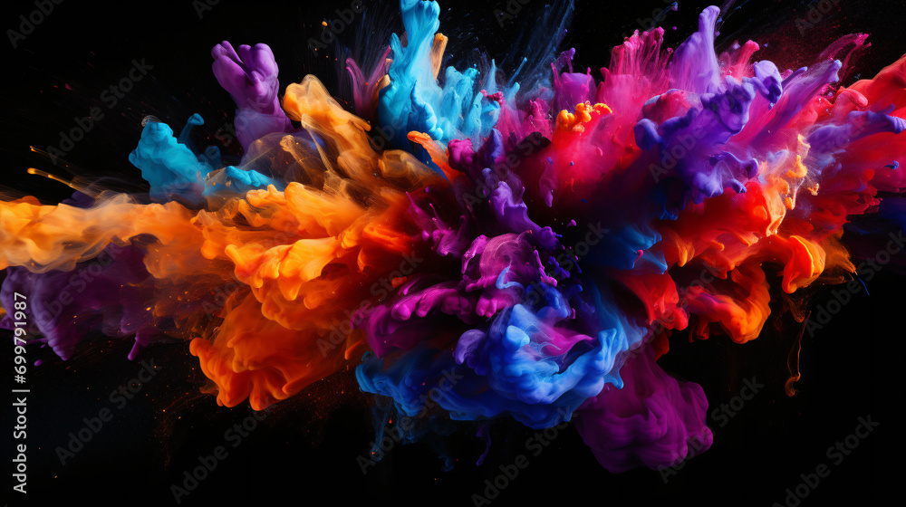 A colorful paint explosion on black background