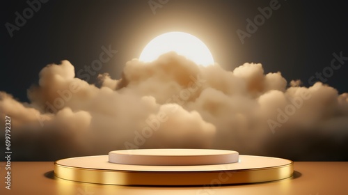 golden fabric podium with clouds around it