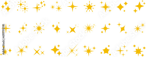 Set of sparkles star icons.Rating star .Bright vector stars.Flash,shine sparkle icon,glare,light,blink star. Modern simple yellow stars collection. photo
