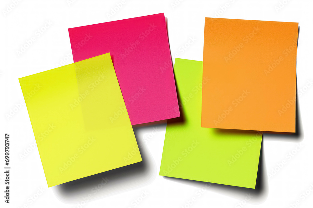Four Colorful Glued Sticky Notes Isolated on White Background. Vivid Colored Notepaper for Task And Memo Management Four Colorful Glued Sticky Notes Isolated on White Background. Vivid Colored Notepaper for Task And Memo Management