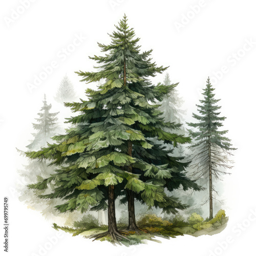 watercolor Norway spruce clipart, Generative Ai photo