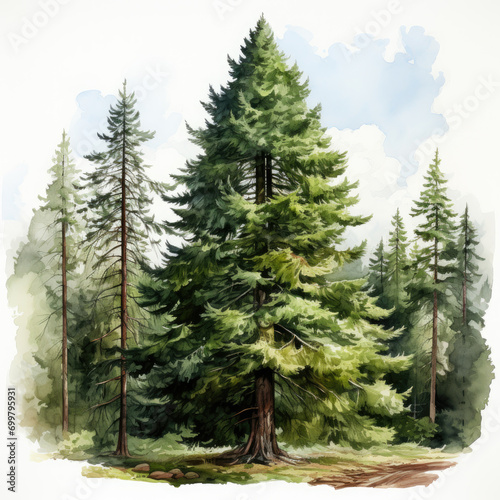 watercolor Norway spruce clipart  Generative Ai