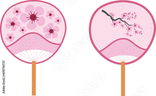 pink vector chinese fans isolated on transparent background. asian cartoon anime traditional accessories. geisha fans with sakura