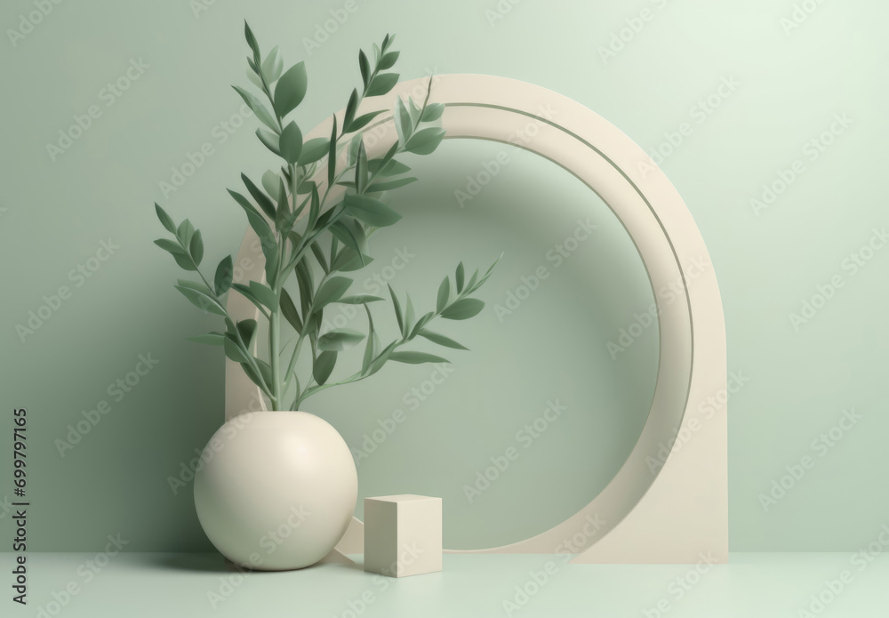 A minimalist scene with a plant and geometric shapes, embodying simplicity and modern interior design aesthetics. A minimalist scene with a plant and geometric shapes, embodying simplicity and modern interior design aesthetics.
