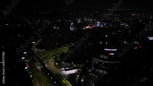 Gurgaon skyline at night drone shot