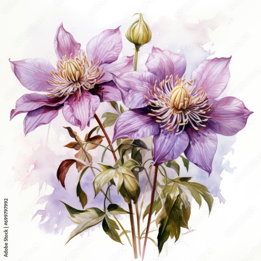 Obraz premium watercolor Purple passionflower clipart, Generative Ai