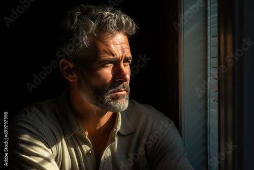 Contemplative Middle-Aged Man Lost in Thought