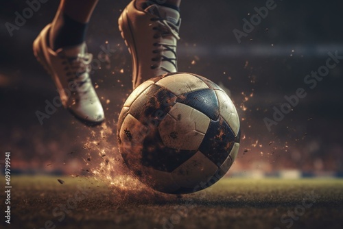 An illustration of a soccer ball being kicked. Generative AI © Elizabeth