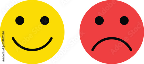 Smile and angry emoji icons isolated on white background . Customer feedback emotions . Vector illustration