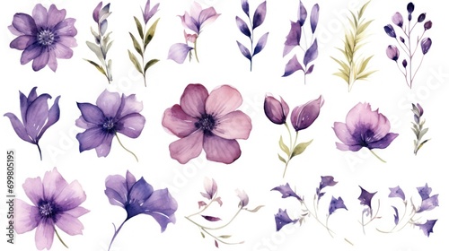  a set of watercolor flowers and leaves on a white background stock photo - budget - free watercolor flowers and leaves on a white background.