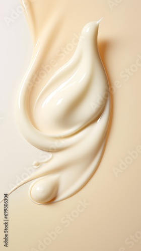 Face lotion cream seample, beige cream sample on a light background, lotion texture, a smear of moisturizer closeup, beauty and skin care concept photo