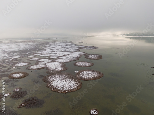 Aerial view of Lake Avlan in winter in Turkey. photo