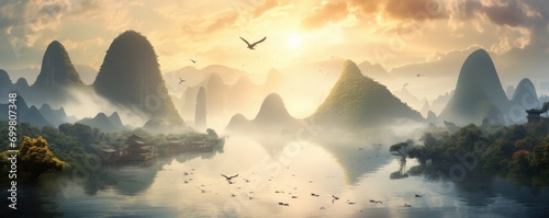 Fényképezés Landscape of Guilin, Li River and Karst mountains, China