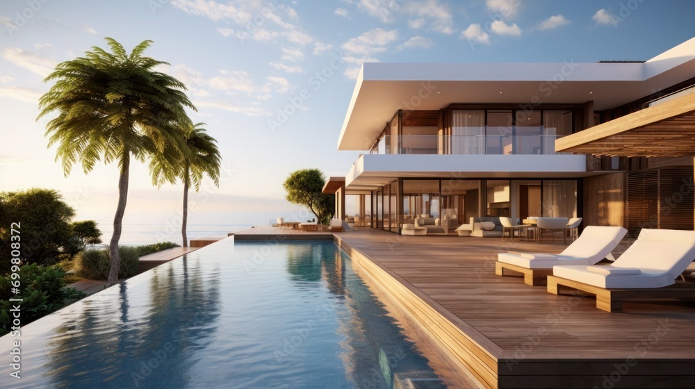 Sea view holiday home with infinity pool in modern design, Vacation home for big family