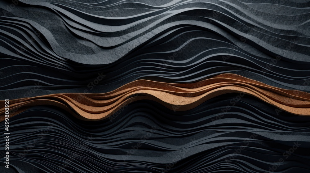 a close up of a wall made out of wavy black and brown paper with a wooden design on top of it. a close up of a wall made out of wavy black and brown paper with a wooden design on top of it.