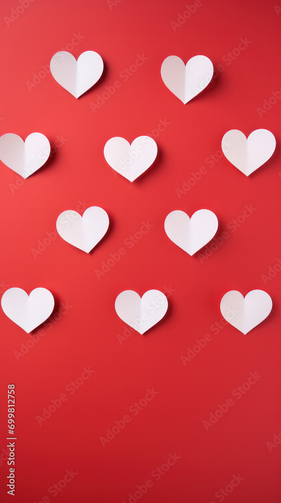 Red Heart Background with White Paper Hearts: Perfect for Romantic Artwork