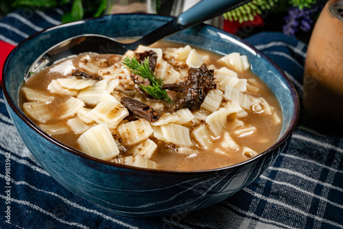 Mushroom soup with noodles