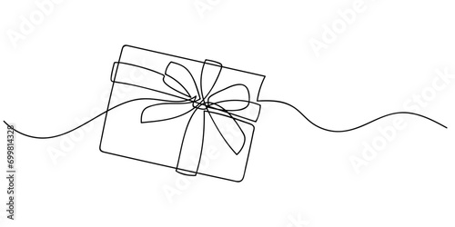 gift box minimalism one line style vector illustration. Continuous line drawing . Black contour isolated holiday, birthday, anniversary symbol for poster, card, invitation, social media design.