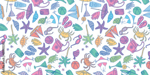 Seamless vector pattern of drawn symbols summer resort beach holidays