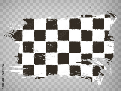 Grunge waing car race flag, brush stroke background. Checkered pattern of start and finish of auto rally and motocross, banner for karting sport, championship trophy on transparent background, EPS10. photo