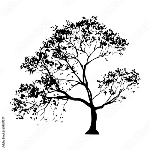 black tree silhouette isolated on white background, vector