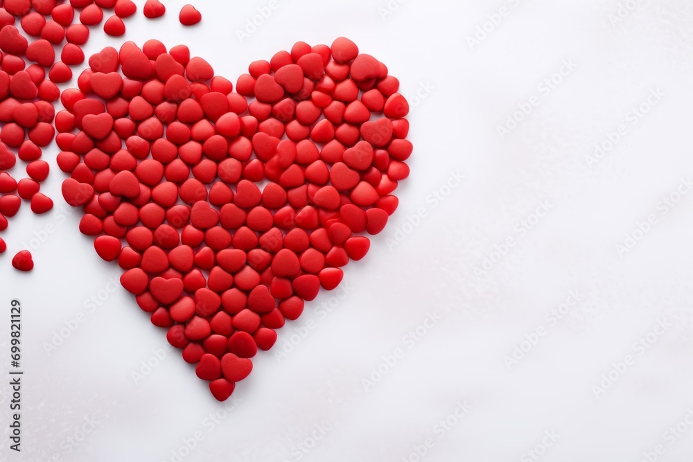 View from above of red candies forming a heart View from above of red candies forming a heart
