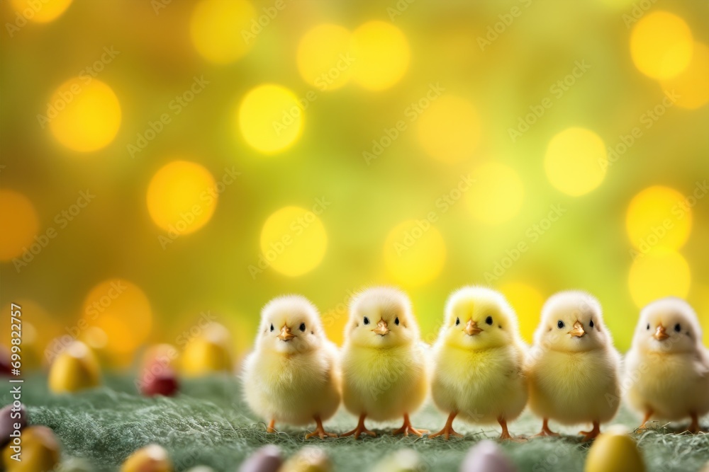 Serenade of Spring: A Delightful Assembly of Fluffy Yellow Chicks
