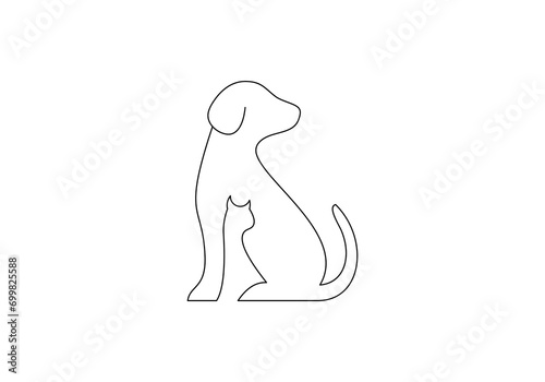 dog and cat logo design. pet care white linear style concept element symbol vector illustration.