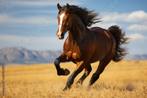 Dynamic motion Graceful horse in action, running across the field. © shaista