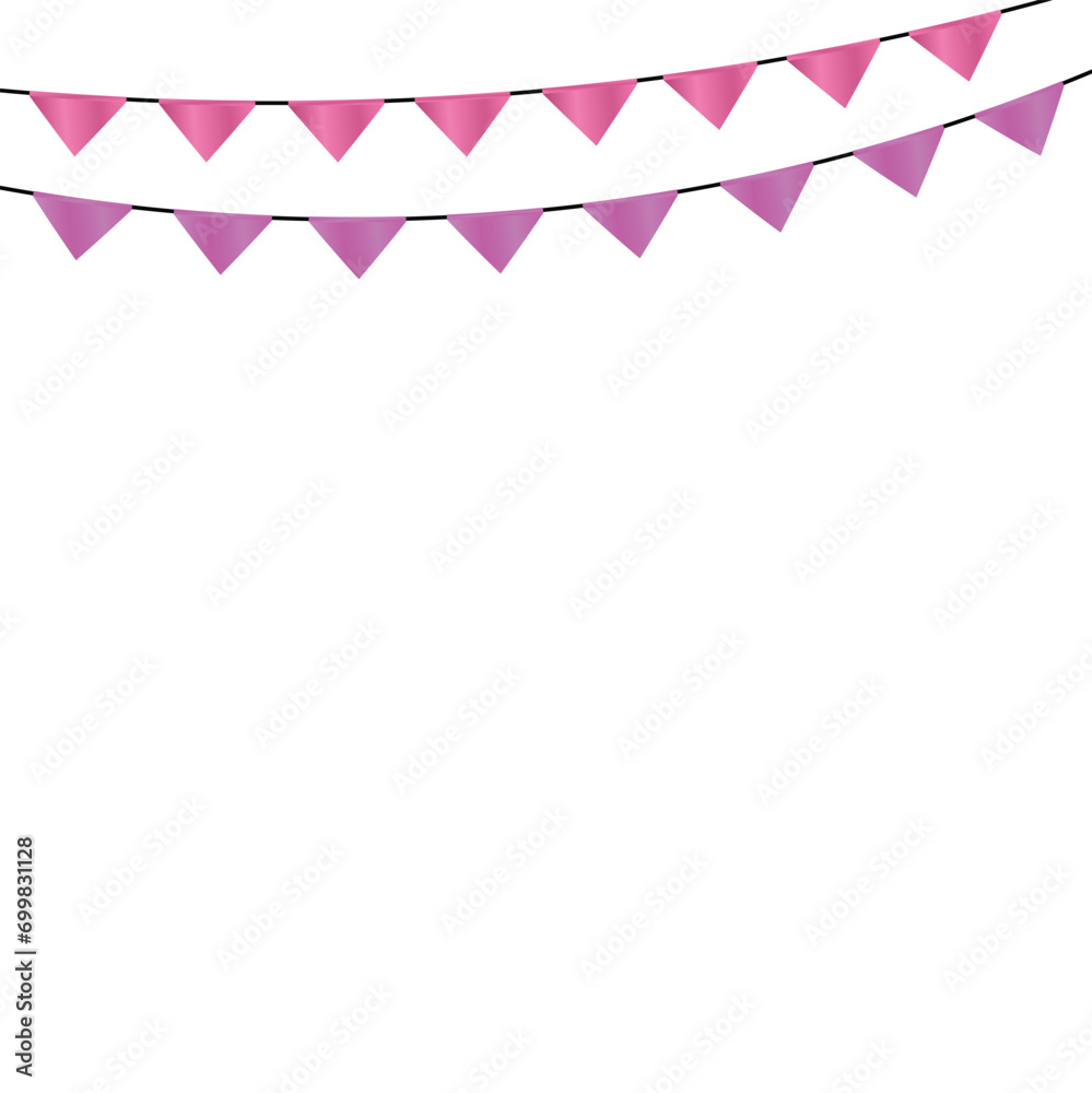 Garlands party decoration, vector illustration, festival and bright decoration, Decorative colorful pennants for birthday celebration, carnival garlands, Bunting flags banner