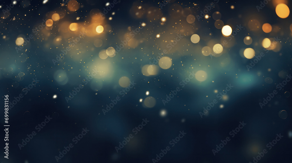 Bokeh Lights in Warm Golden Tones on Blue Background: Adding Magic to Festive Occasions